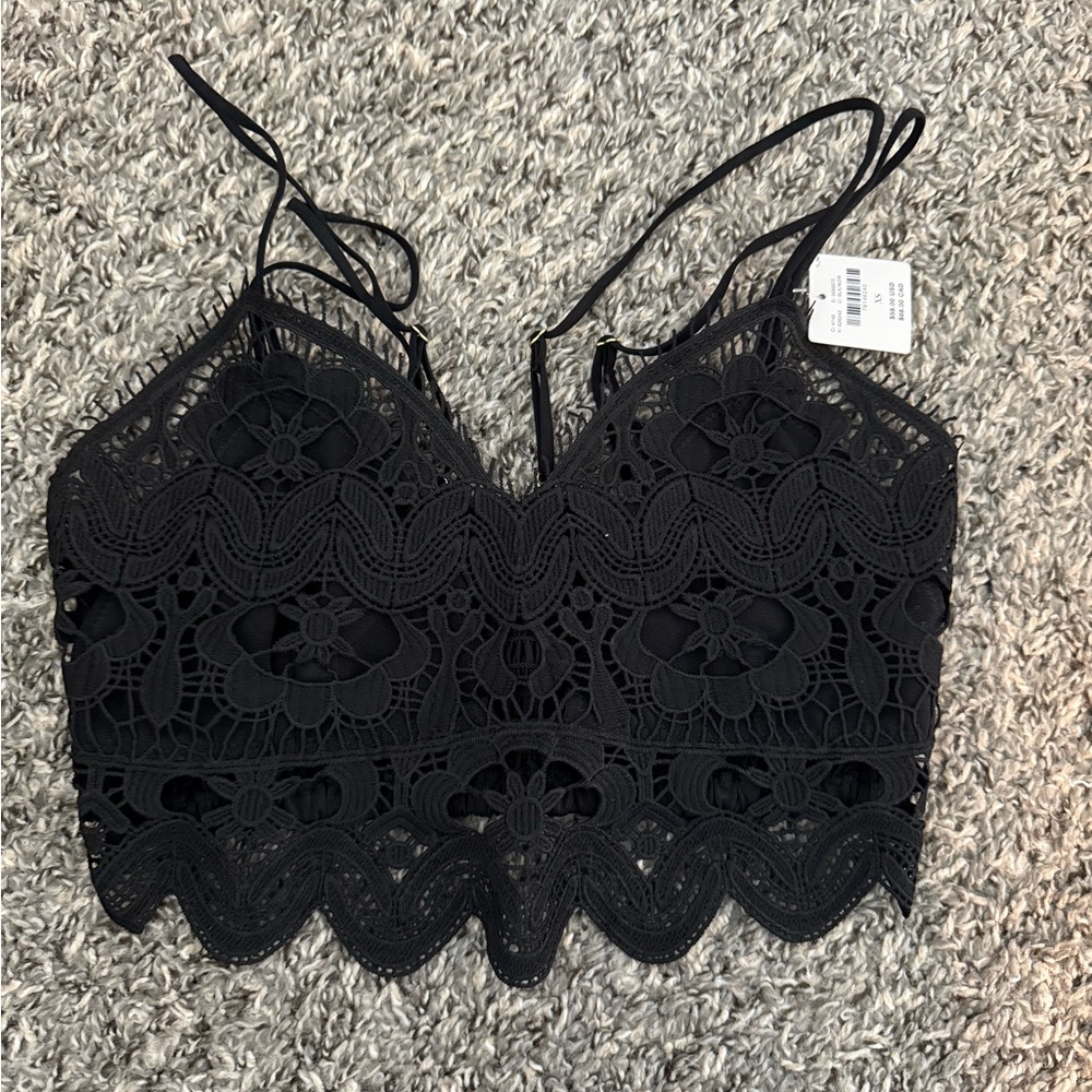 NWT Anthropologie Black Lace Crop Top